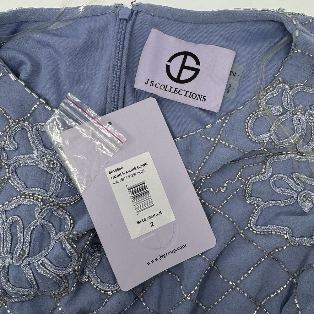 JS‎ Collections Lauren Gown 2 Steel Blue Beaded Flutter Sleeve Whimsigoth Fairy - Picture 9 of 11